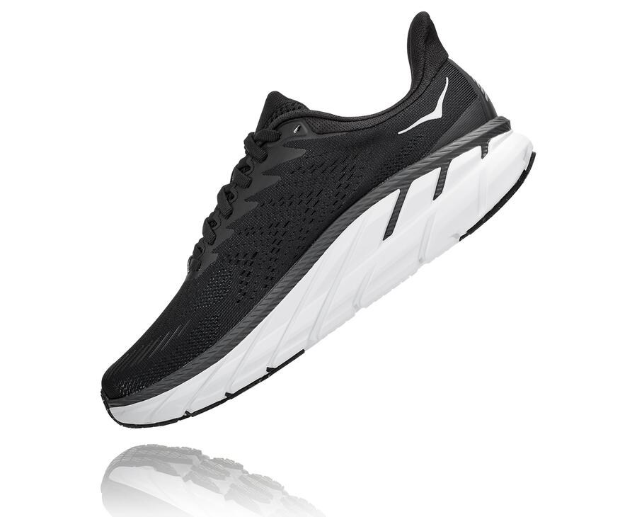 Hoka One One Womens Running Shoes - Clifton 7 - Black/White - BRXK84170